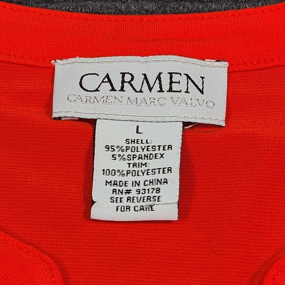 Carmen Marc Valvo Blouse Women Large Red Sheer Hem Button Front Sleeveless - Picture 3 of 8